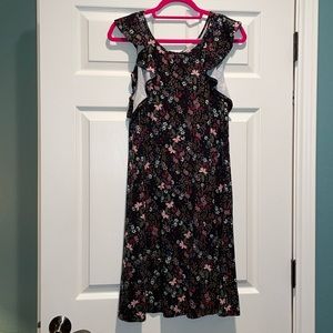 NWOT LOFT Black Floral Swing Dress sz Small